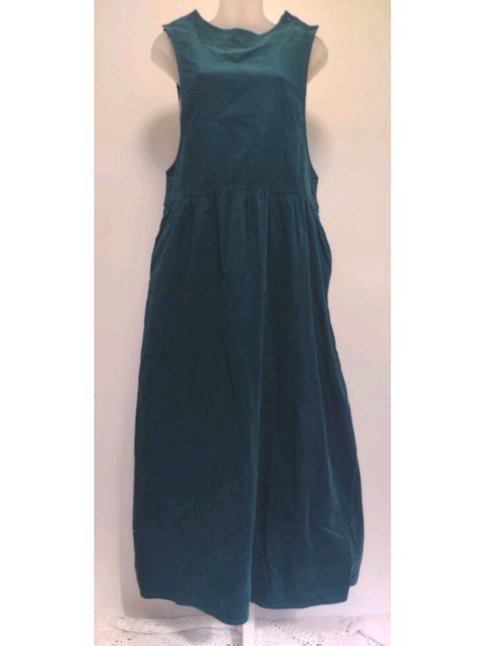 Vintage 80s Cottagecore Corduroy Maxi Jumper Dress Pinafore Woolrich Teal M